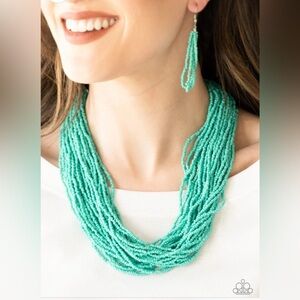 Paparazzi Turquoise Beaded Necklace and Earrings Set
